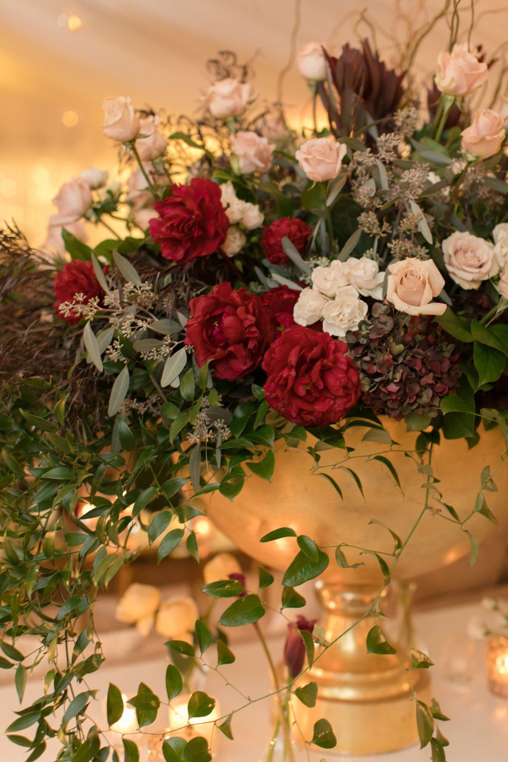 Jenny and Don's birthday weekend in Aspen: florals in a gold urn