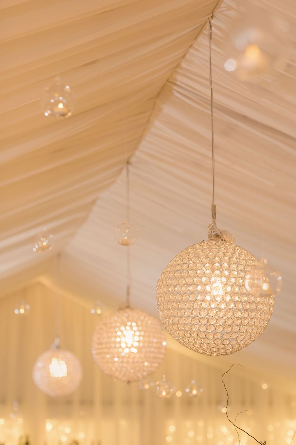 Jenny and Don's birthday weekend in Aspen: crystal chandeliers in the tent