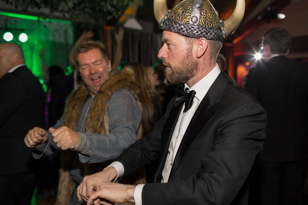 Jenny and Don's birthday weekend in Aspen: a Viking helmet on the dance floor
