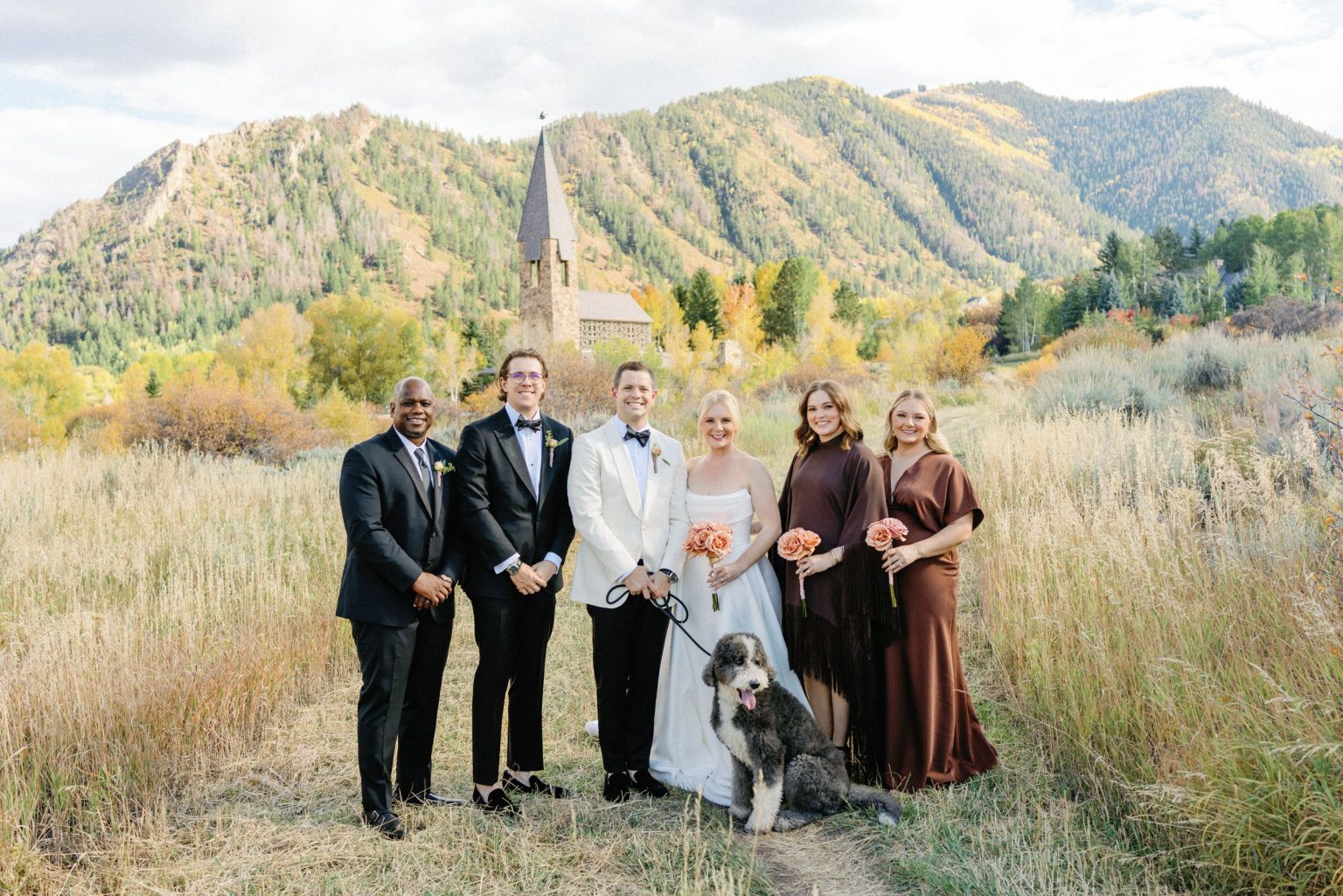Kayla & Patrick's wedding at the Aspen Chapel and the Caribou Club: the wedding party in the meadow