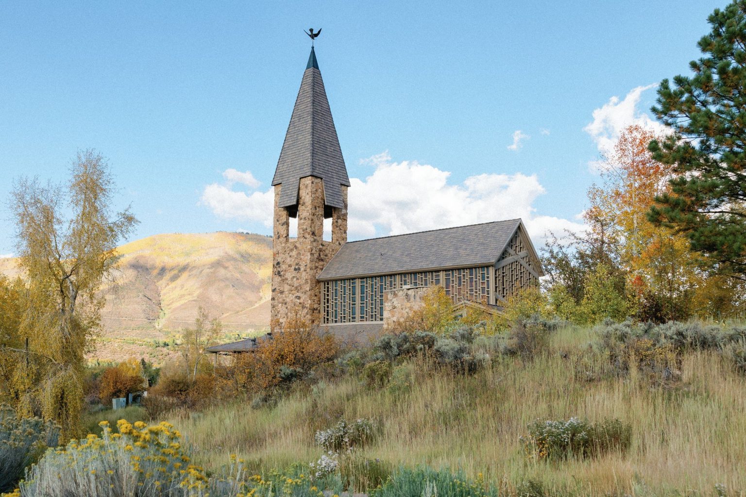 Kayla & Patrick's wedding at the Aspen Chapel and the Caribou Club: the Aspen Chapel in the fall