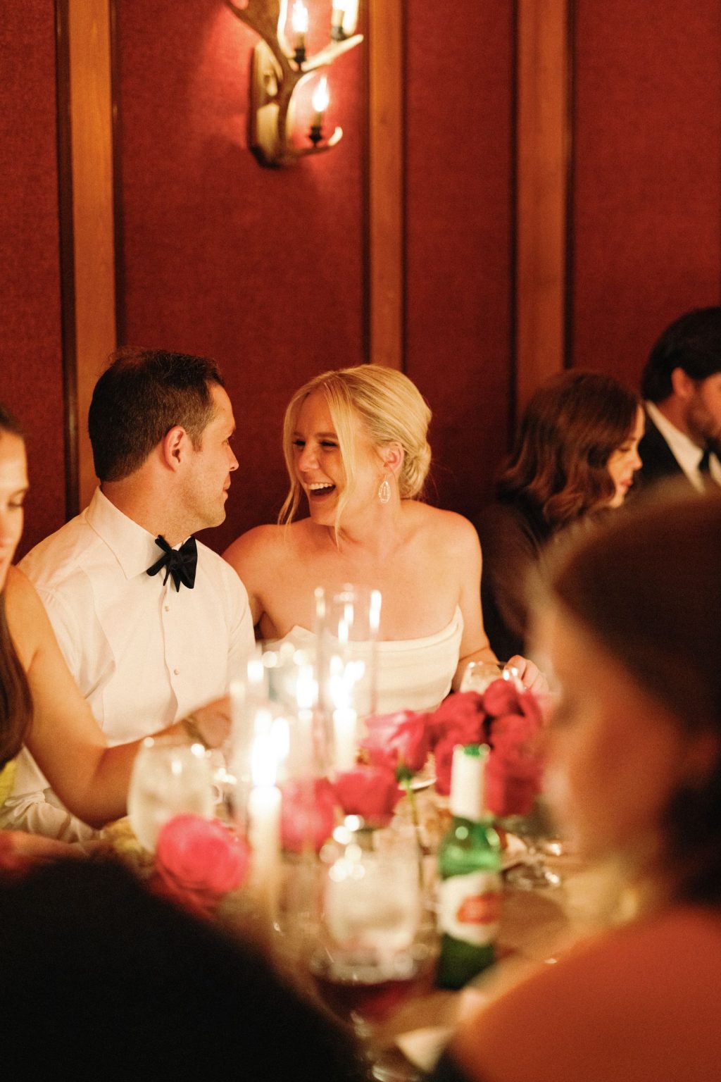 Kayla & Patrick's wedding at the Aspen Chapel and the Caribou Club: the couple at dinner