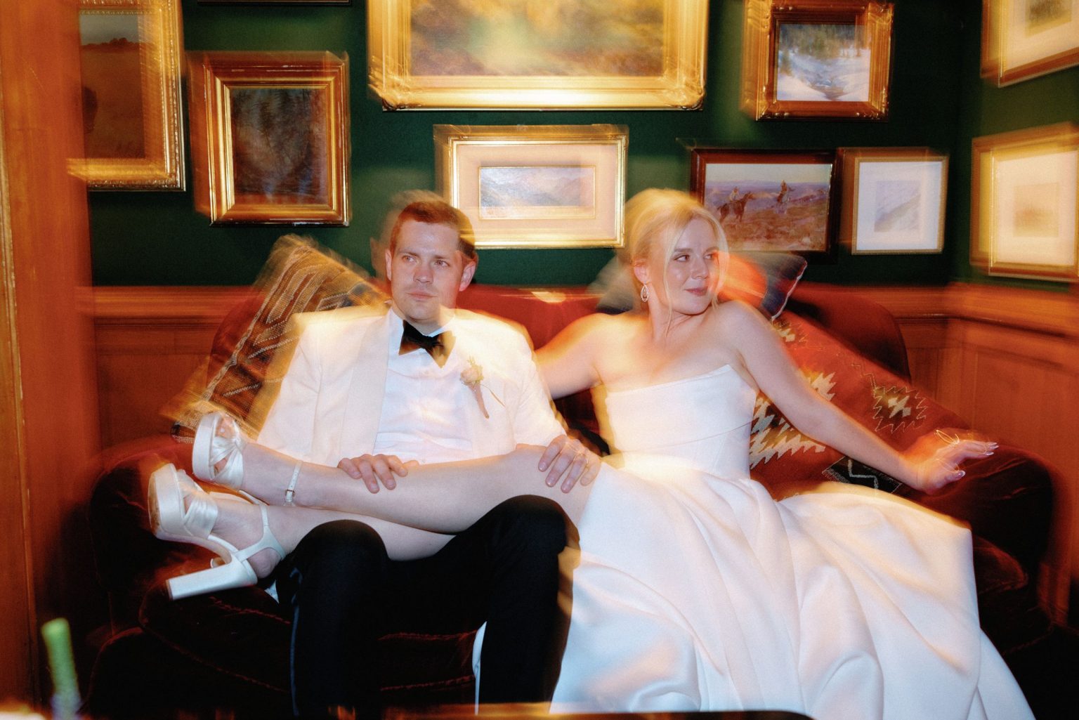 Kayla & Patrick's wedding at the Aspen Chapel and the Caribou Club: the couple in the club's green room
