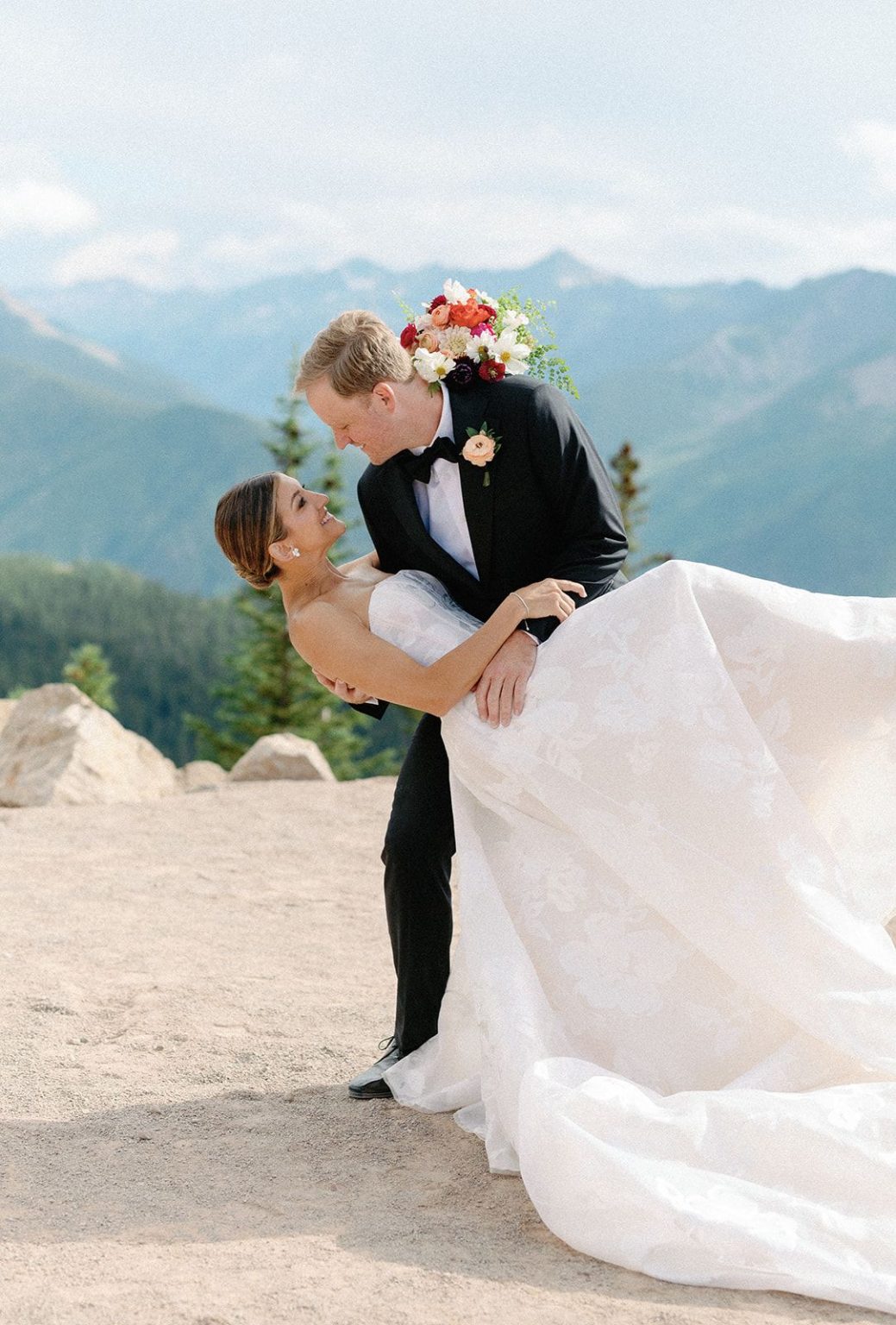 Natalie and Tyler's black-tie wedding at The Little Nell's Sundeck on Aspen Mountain