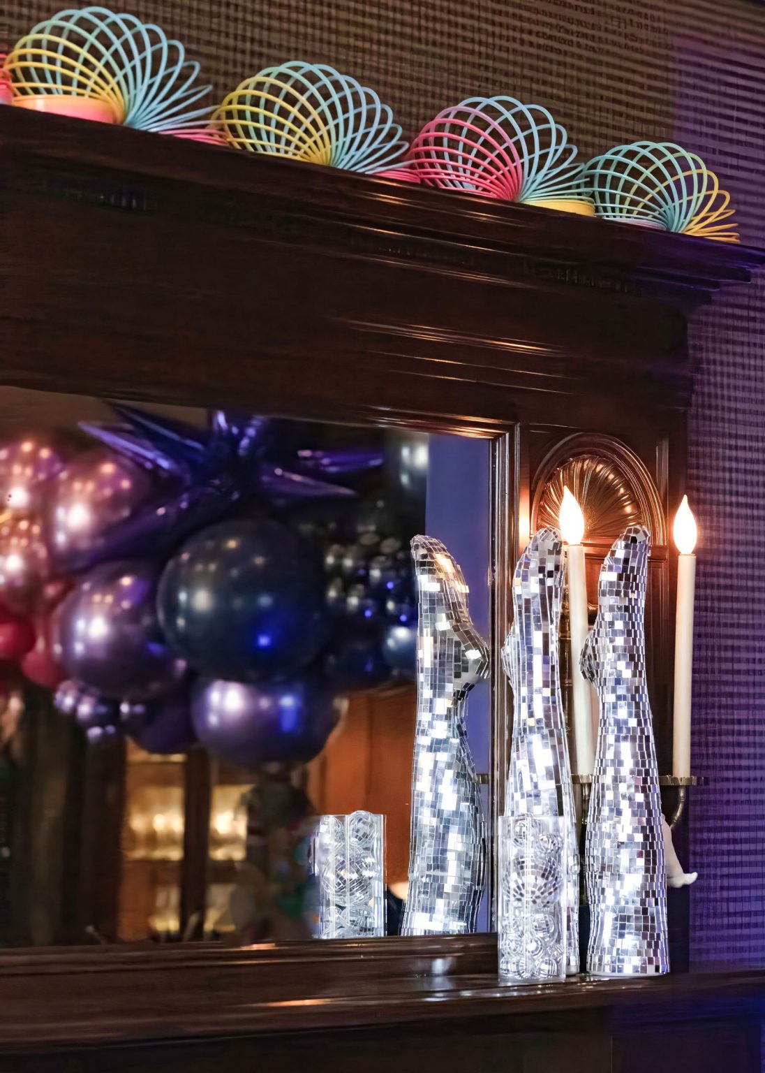 Wildest Dreams, the Aspen Youth Center gala at Hotel Jerome: disco balls and candles on a lounge table