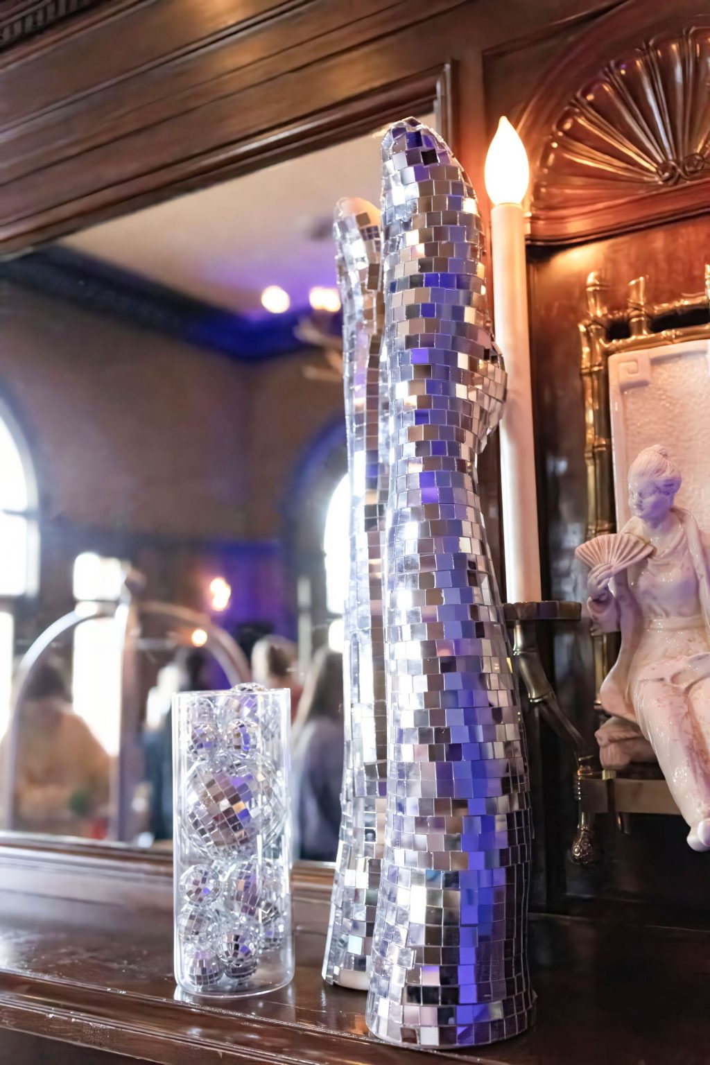 Wildest Dreams, the Aspen Youth Center gala at Hotel Jerome: a mirrored column wrapped in light