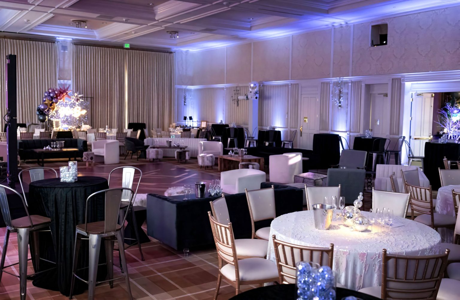 Wildest Dreams, the Aspen Youth Center gala at Hotel Jerome: lounge seating in the ballroom