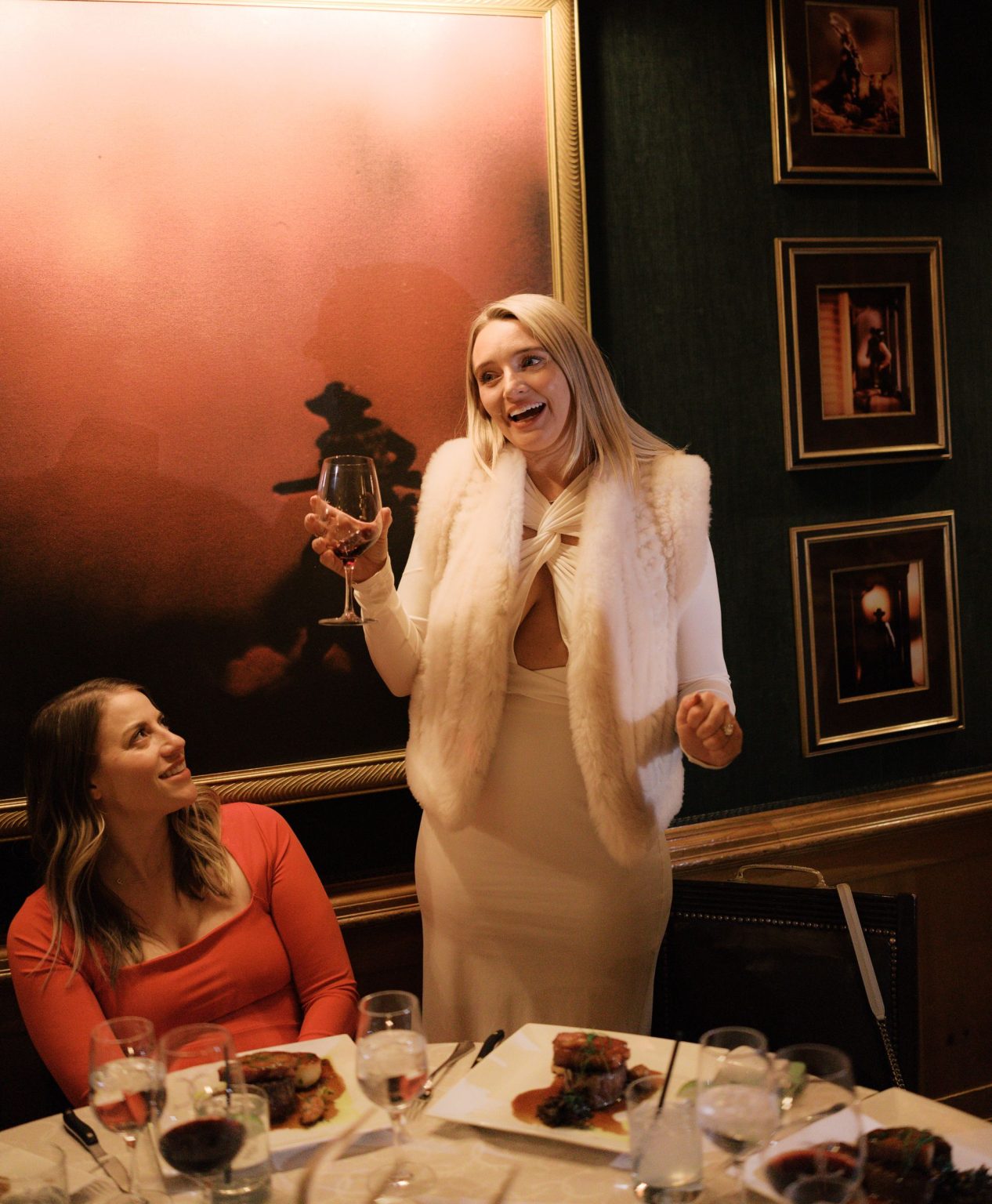 Hayley's Aspen bachelorette weekend: a toast at dinner at the Caribou Club