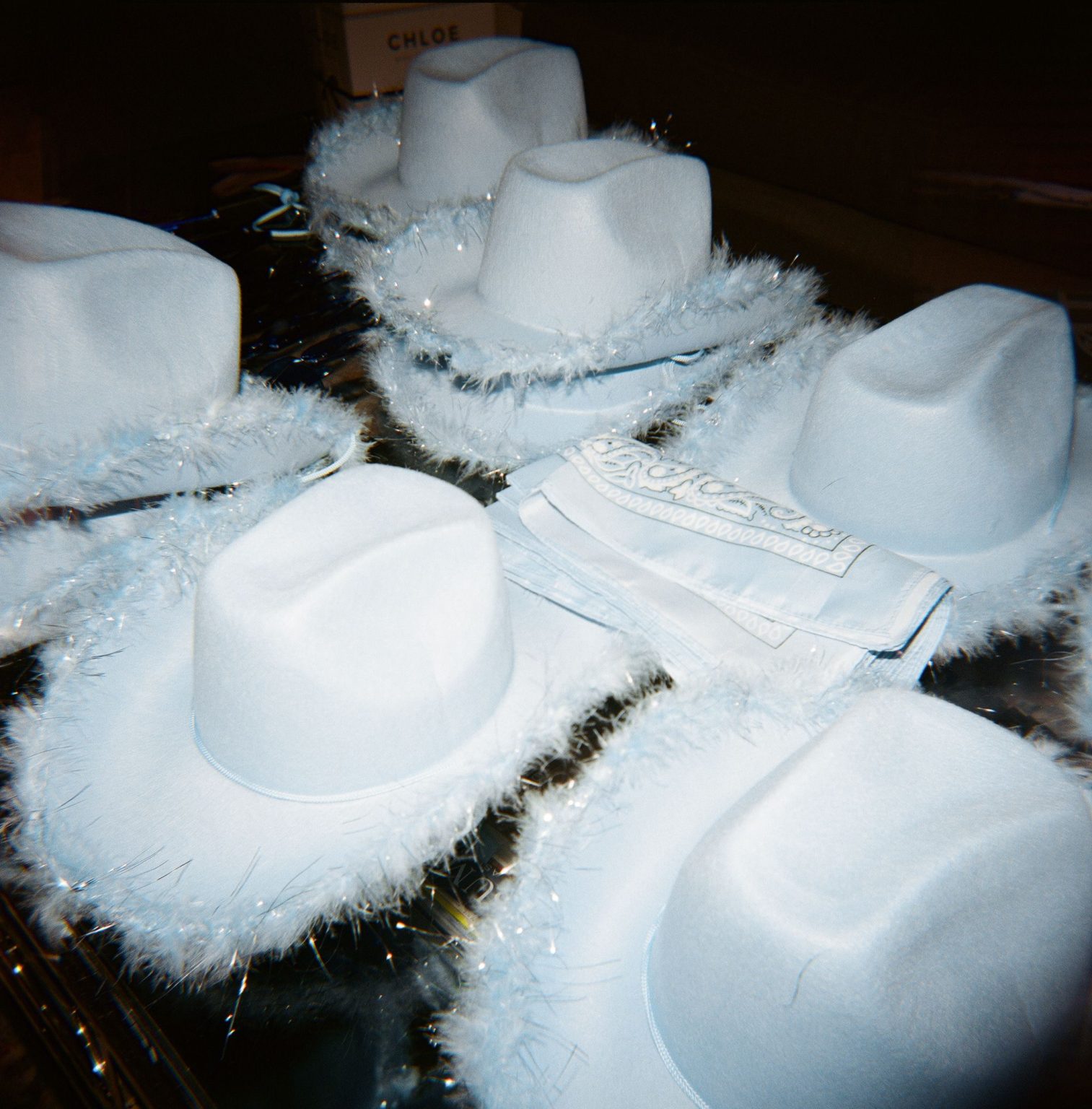 Hayley's Aspen bachelorette weekend: matching cowboy hats for the Denim Disco
