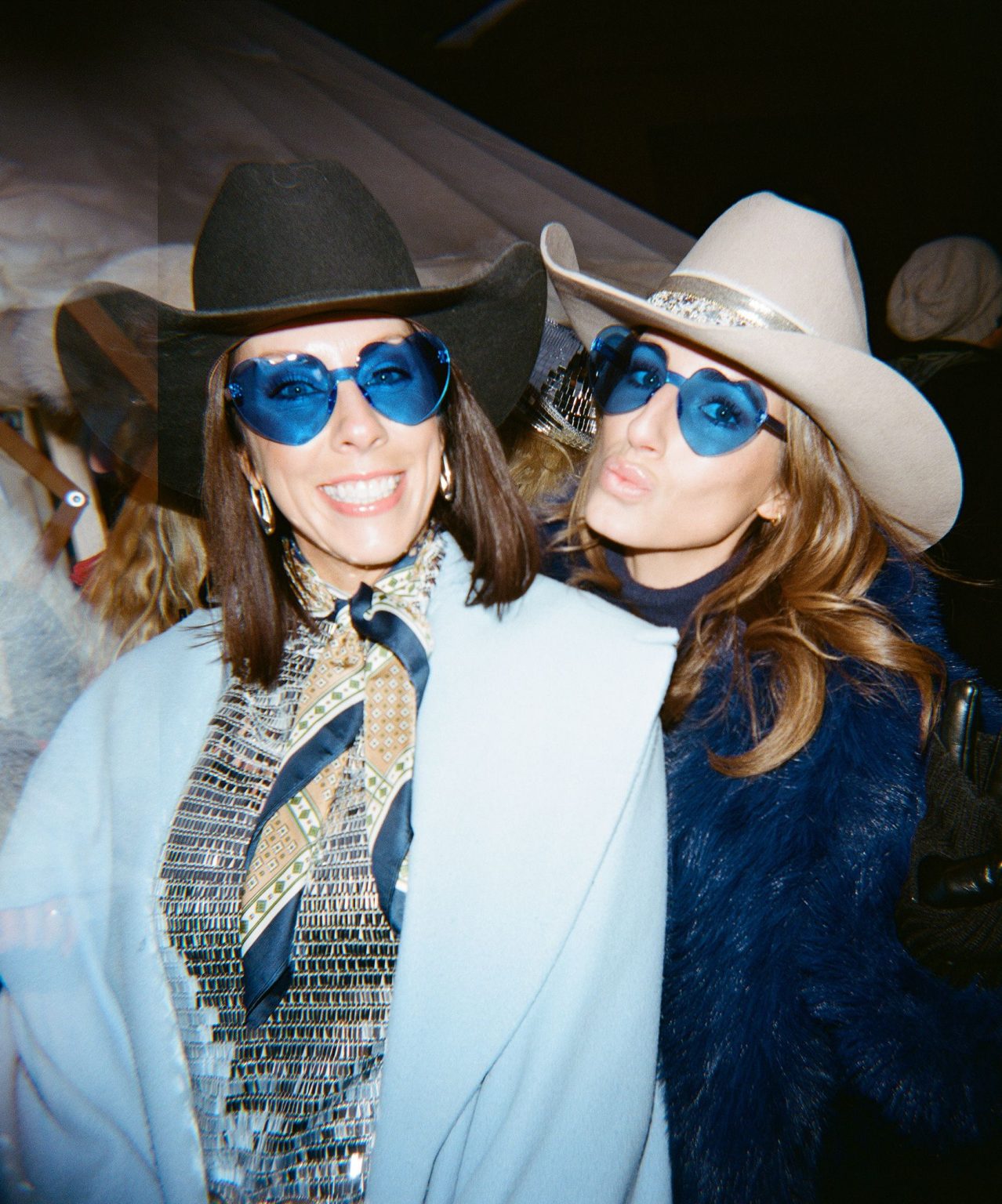 Hayley's Aspen bachelorette weekend: friends in denim and blue sunglasses