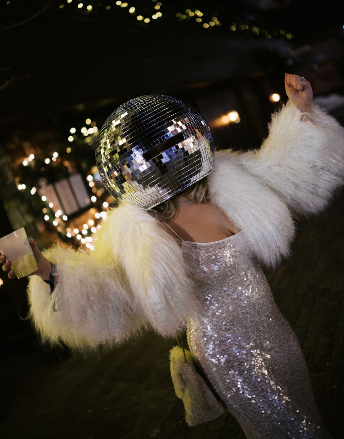 Hayley's Aspen bachelorette weekend: dancing in a disco ball helmet