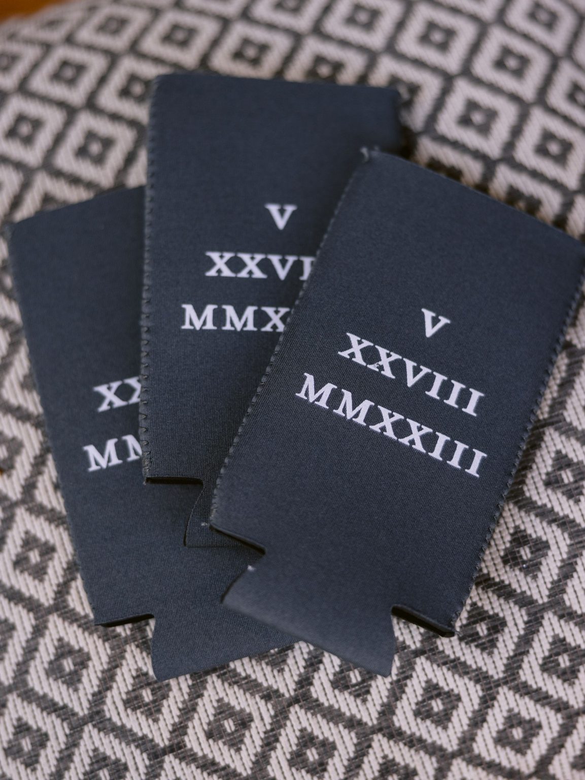 Sydney and Keaton's wedding at Montage Healdsburg, California: Carta Blanc monogrammed koozies for The A Club