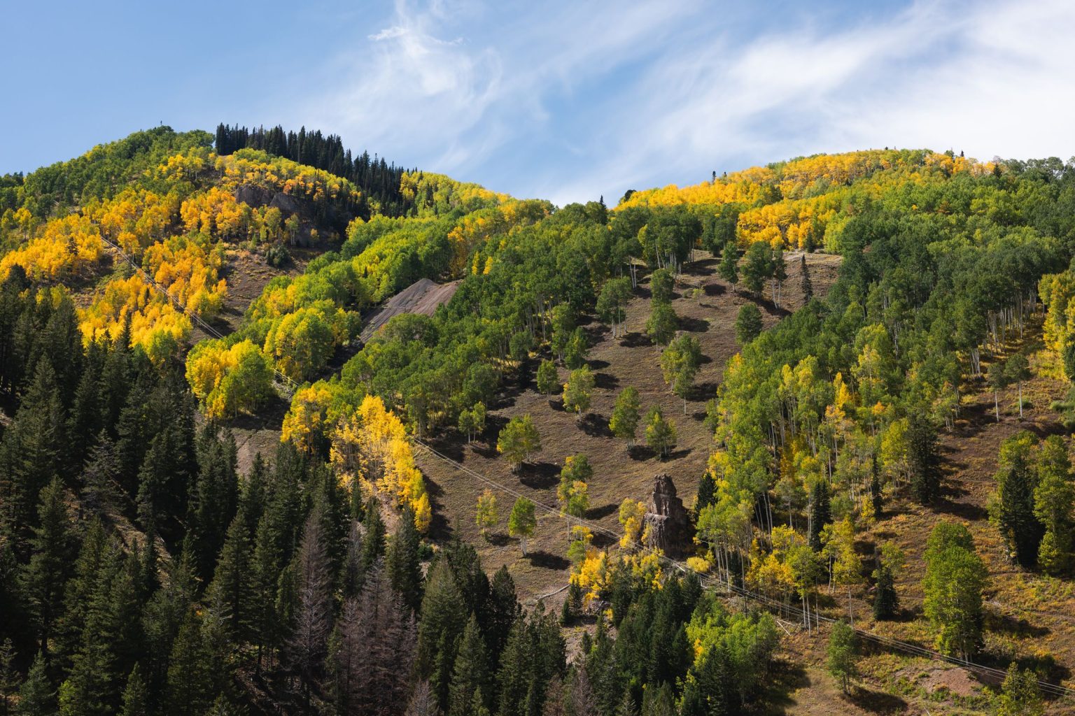 Addy & Nick's wedding at Hotel Jerome, Aspen: fall color on Aspen Mountain during the welcome party