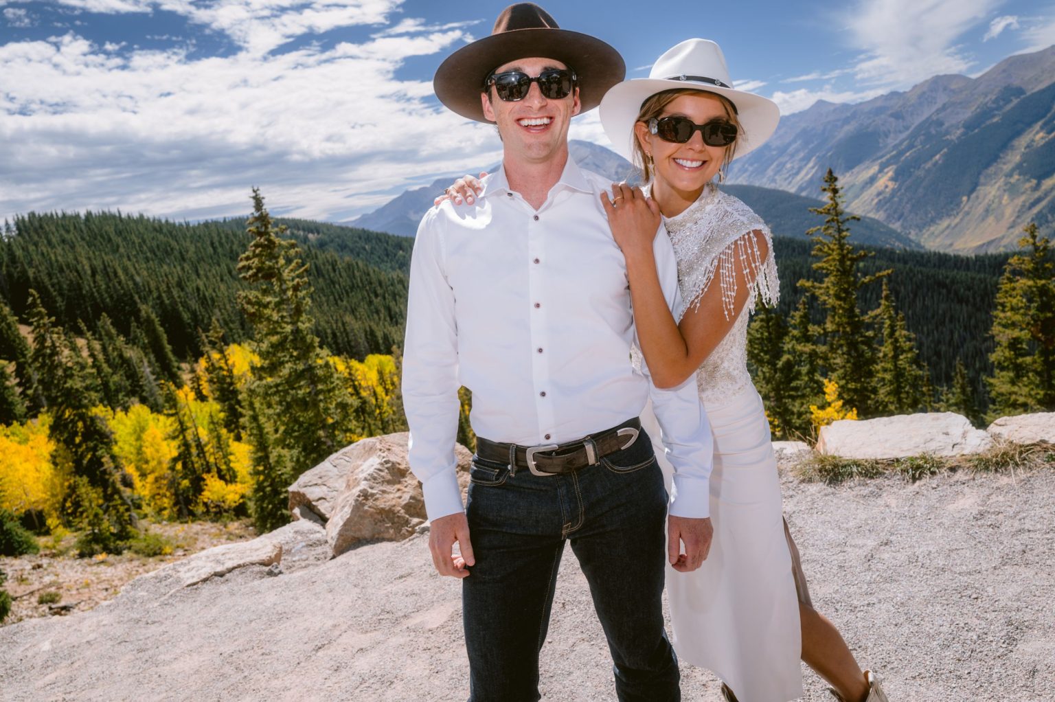 Addy & Nick's wedding at Hotel Jerome, Aspen: the couple at the welcome party on Aspen Mountain