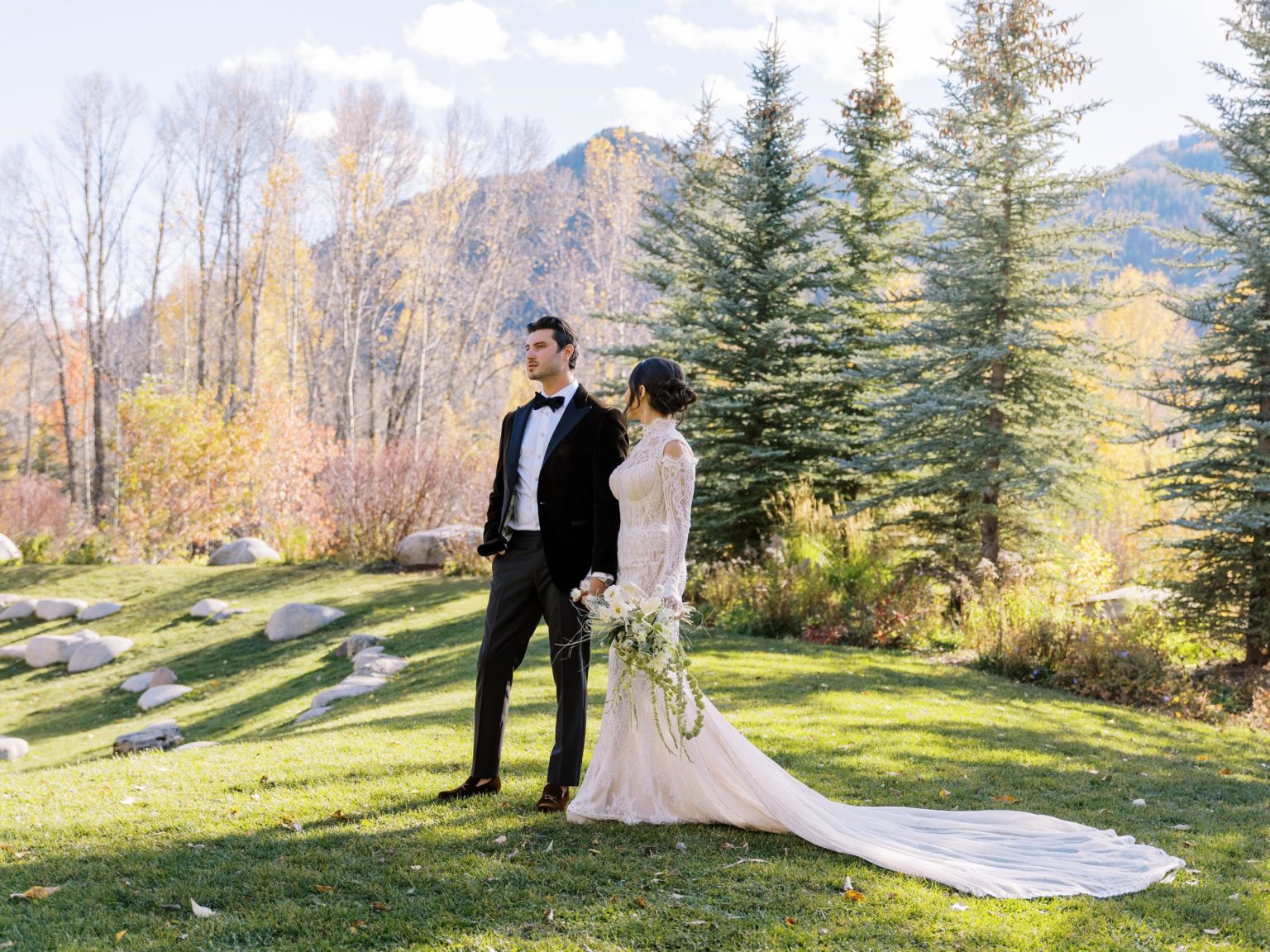 Abby & David's wedding at Hotel Jerome, Aspen: the couple in the meadow