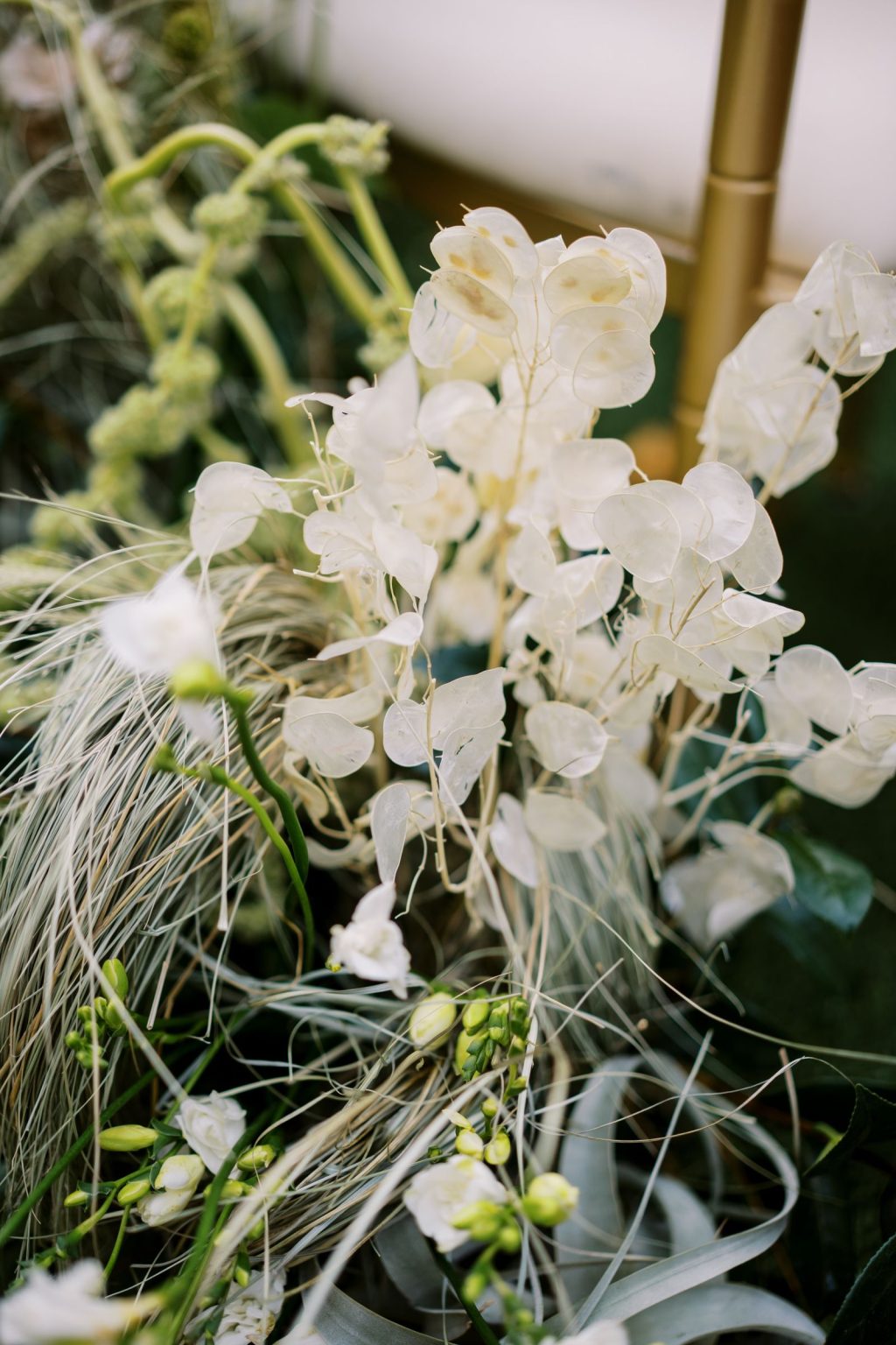 Abby & David's wedding at Hotel Jerome, Aspen: white orchids and grasses at the ceremony