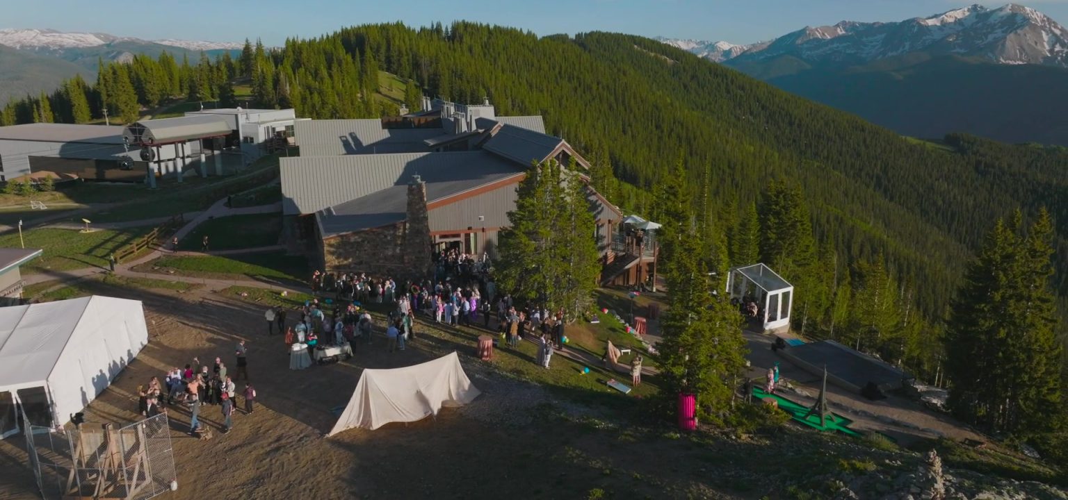 Jeff's 60th birthday on Aspen Mountain: an aerial view of the party outside the Aspen Mountain Club