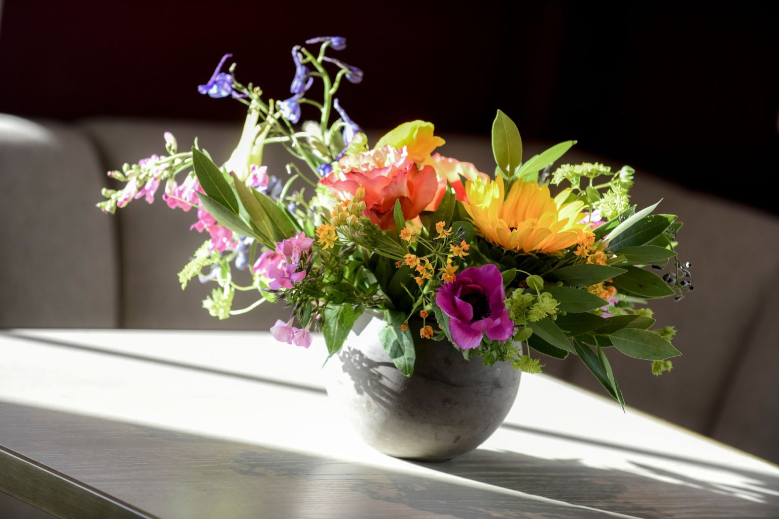 Jeff's 60th birthday on Aspen Mountain: a garden-style arrangement by Mountain Flowers of Aspen