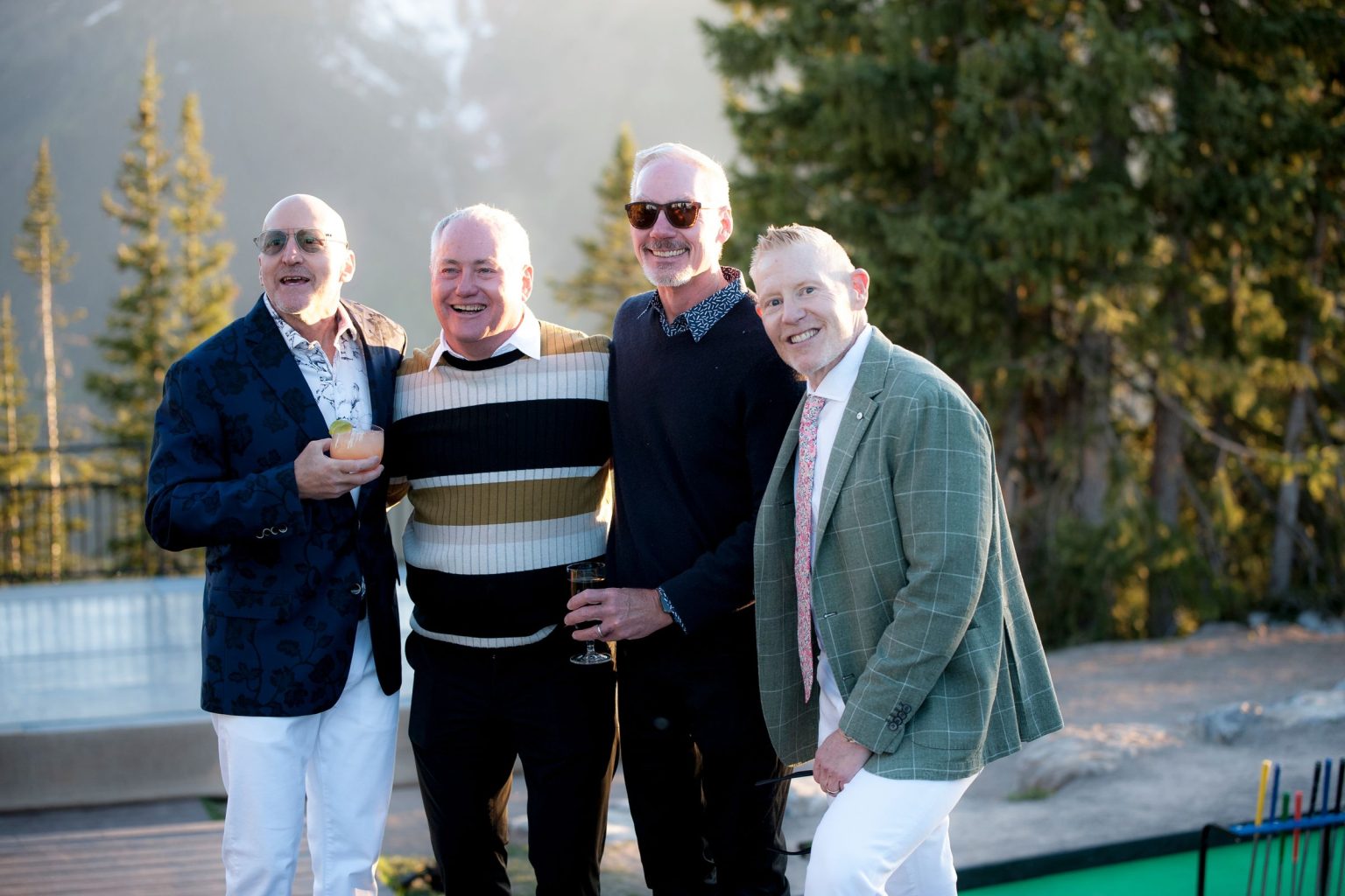 Jeff's 60th birthday on Aspen Mountain: Jeff and friends on the deck at golden hour