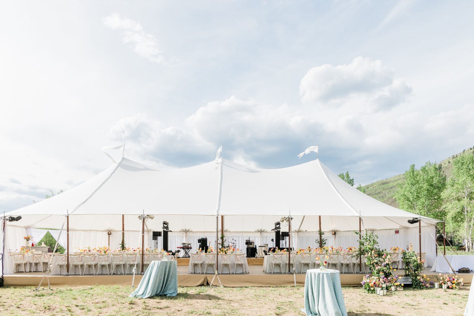Julie & Tobias's wedding on the Northstar Preserve, Aspen: the sailcloth tent in the meadow