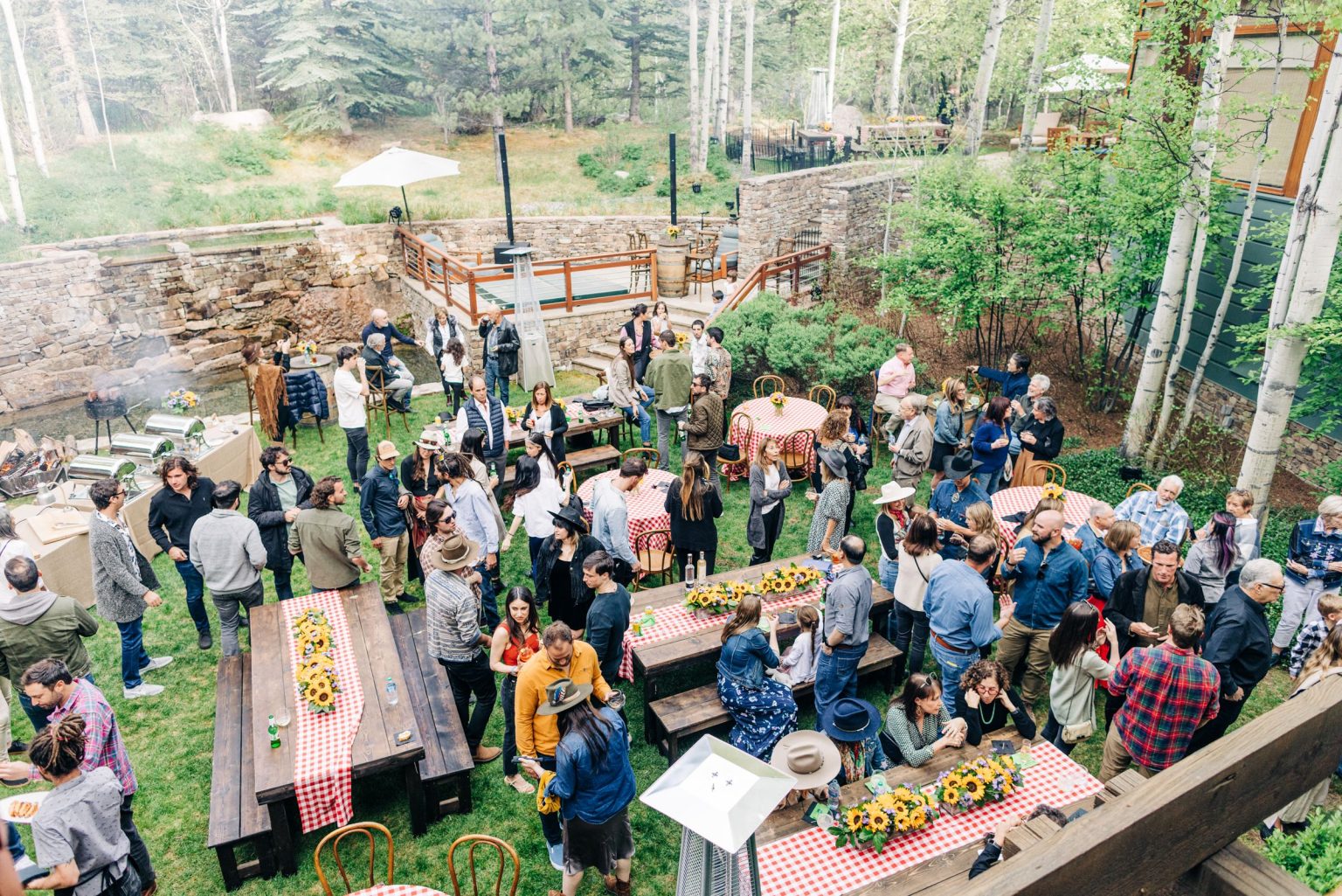 Julie & Tobias's wedding on the Northstar Preserve, Aspen: the asado rehearsal dinner in the garden