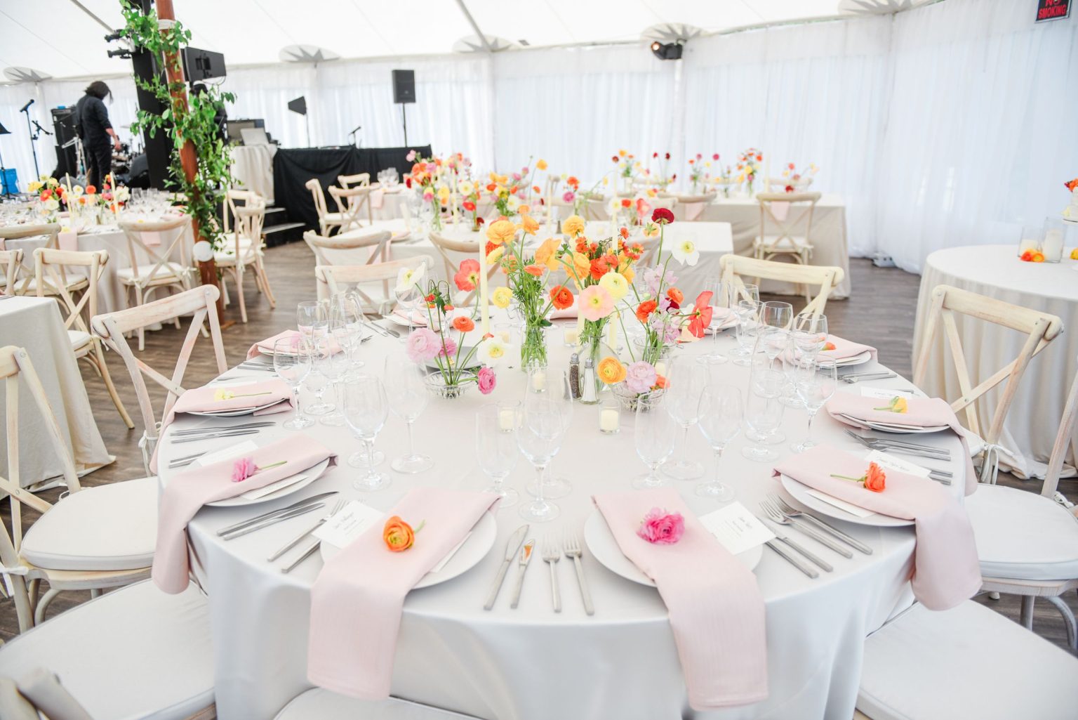 Julie & Tobias's wedding on the Northstar Preserve, Aspen: a round table set in the tent