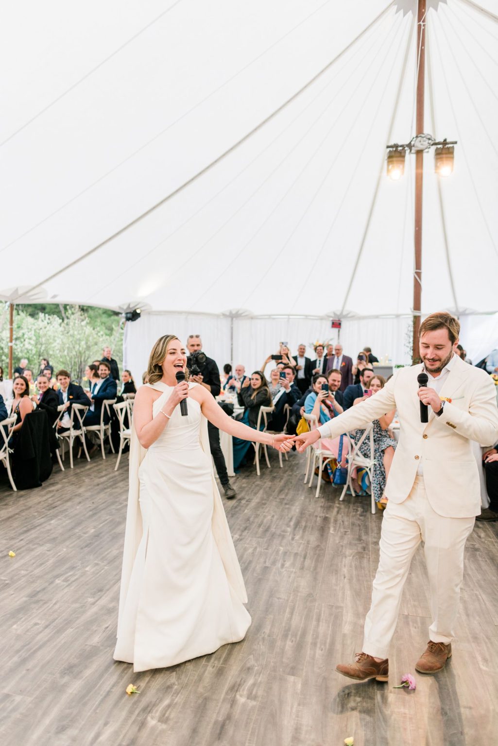 Julie & Tobias's wedding on the Northstar Preserve, Aspen: toasts in the tent
