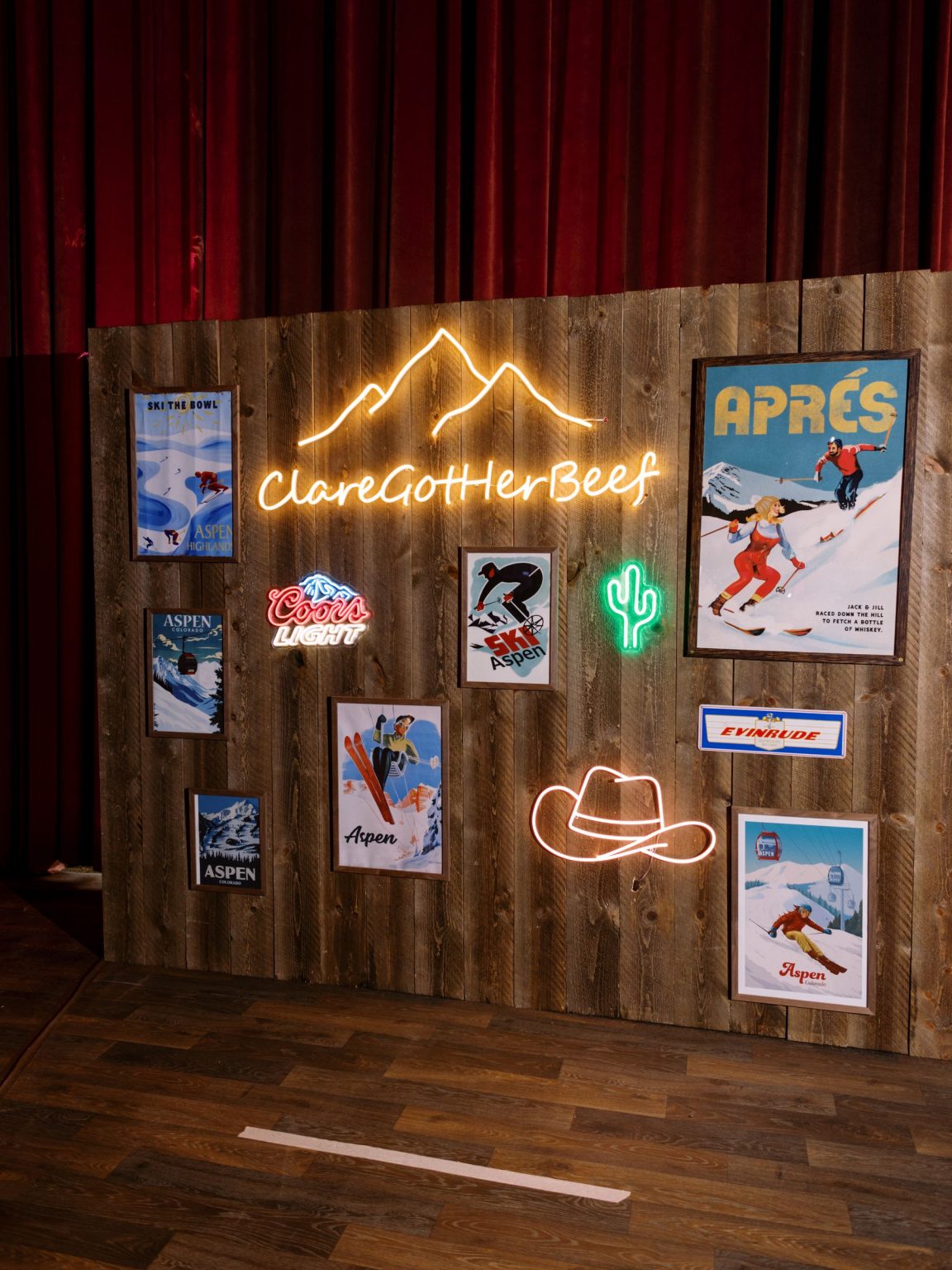Clare and Kobe's McCabe Ranch wedding in Old Snowmass, Colorado: neon sign wall