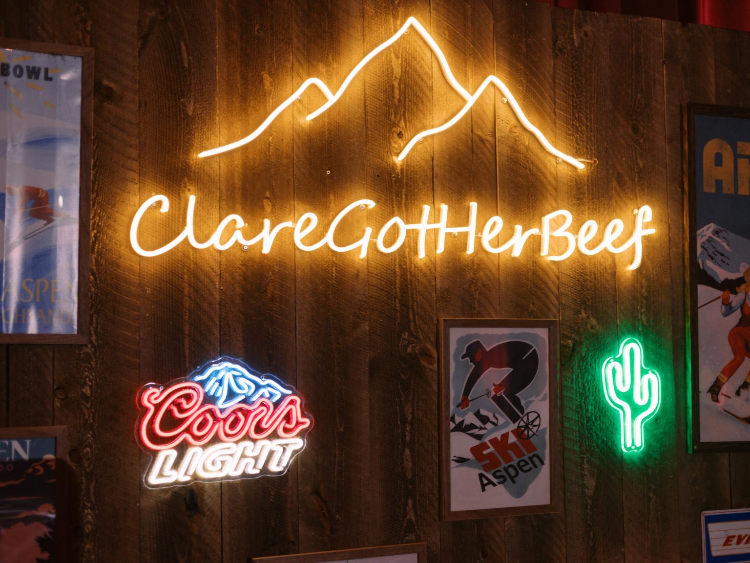 Clare and Kobe's McCabe Ranch wedding in Old Snowmass, Colorado: custom neon sign