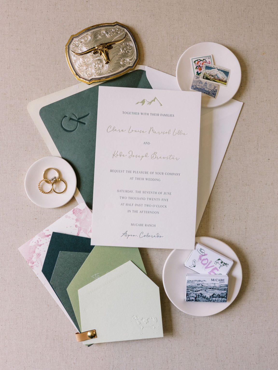Clare and Kobe's McCabe Ranch wedding in Old Snowmass, Colorado: Carta Blanc invitation suite