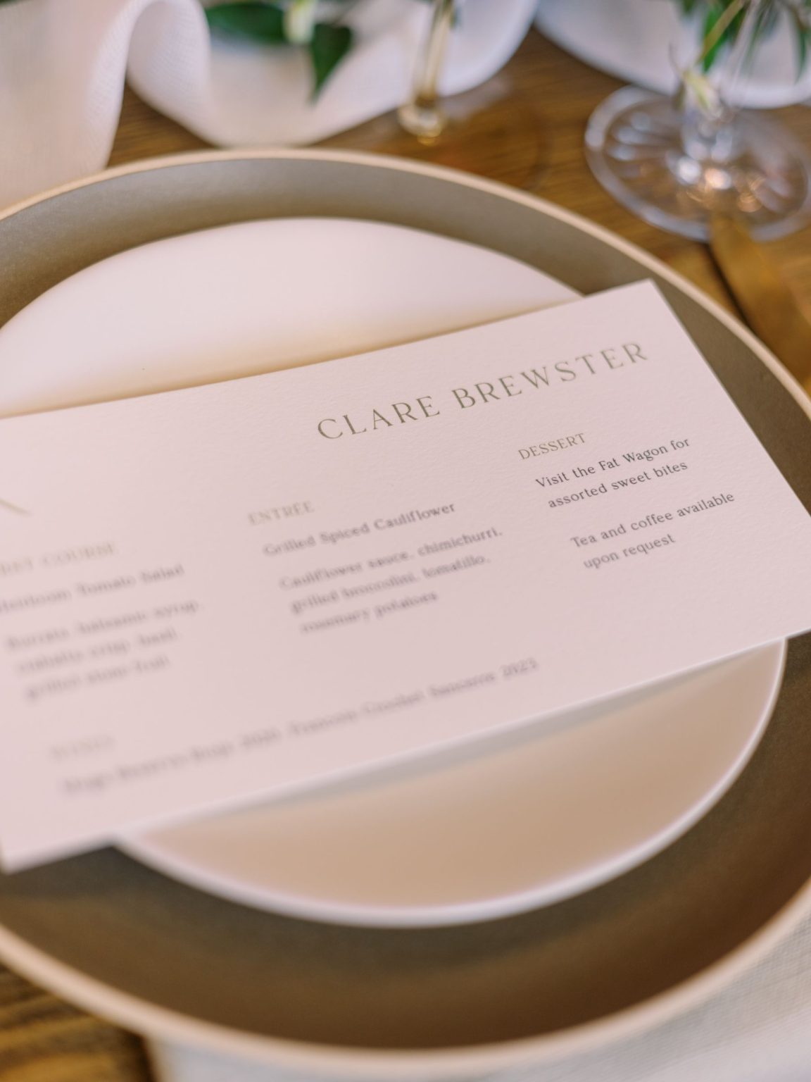 Clare and Kobe's McCabe Ranch wedding in Old Snowmass, Colorado: Carta Blanc dinner menu