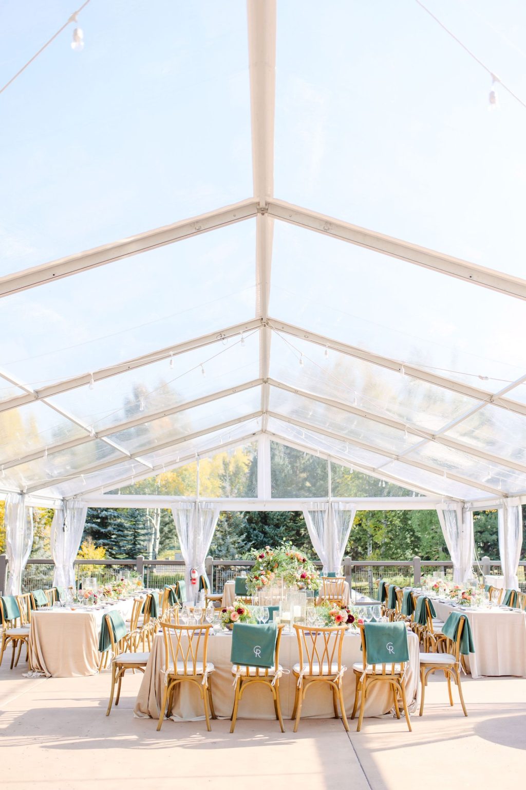 Ryann and Cole's wedding at the Snowmass Club, Snowmass Village: the clear-top reception tent