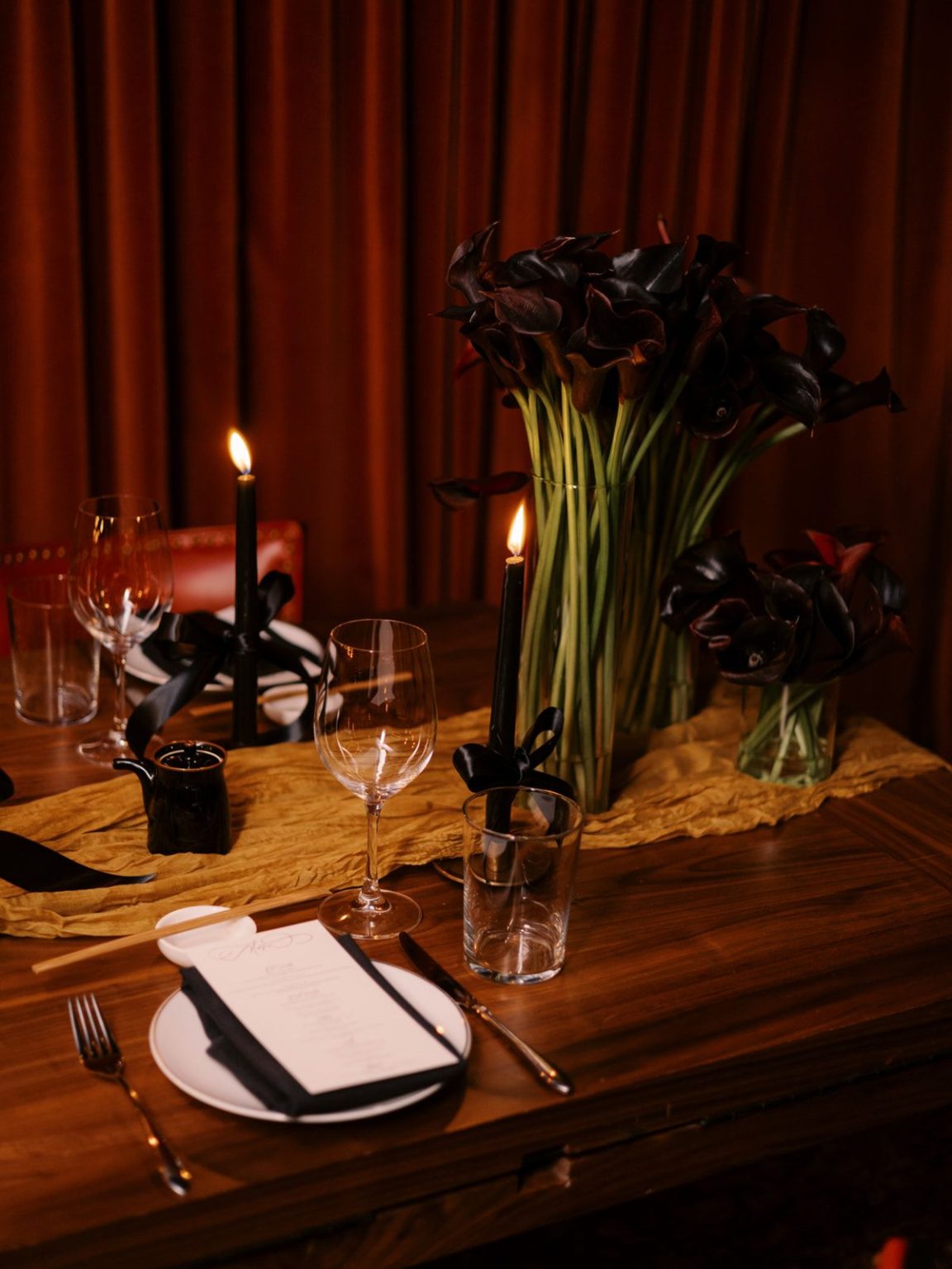 Marisa and Ashton's winter wedding at The St. Regis Aspen: dinner in the Red Room at Catch Steakhouse