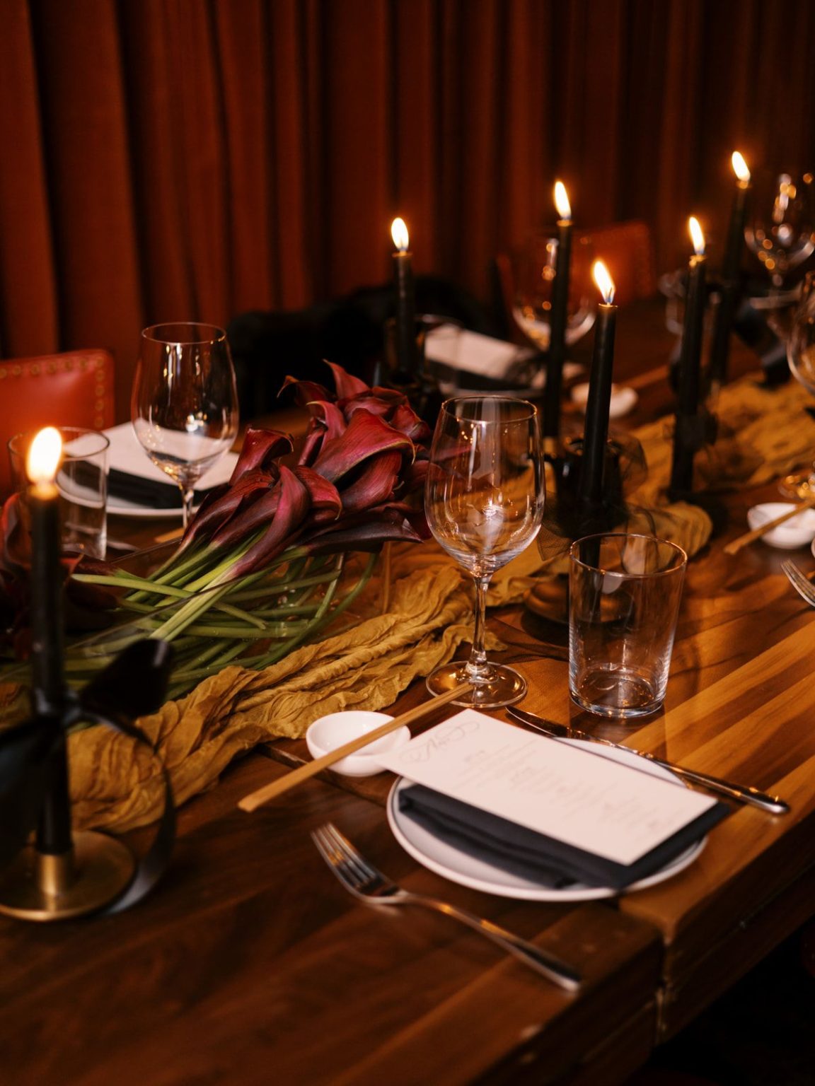 Marisa and Ashton's winter wedding at The St. Regis Aspen: dinner in the Red Room at Catch Steakhouse