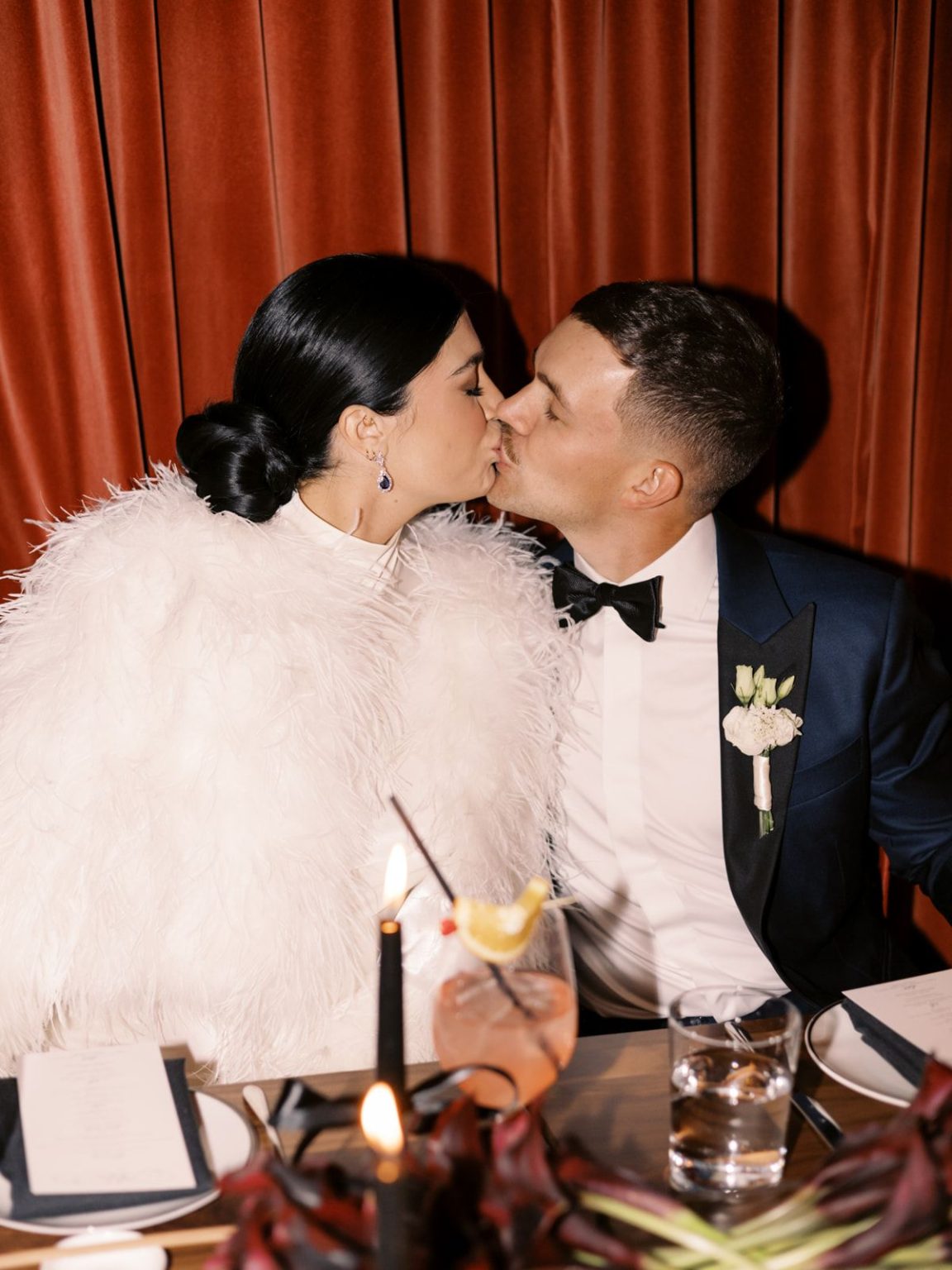 Marisa and Ashton's winter wedding at The St. Regis Aspen: dinner in the Red Room at Catch Steakhouse