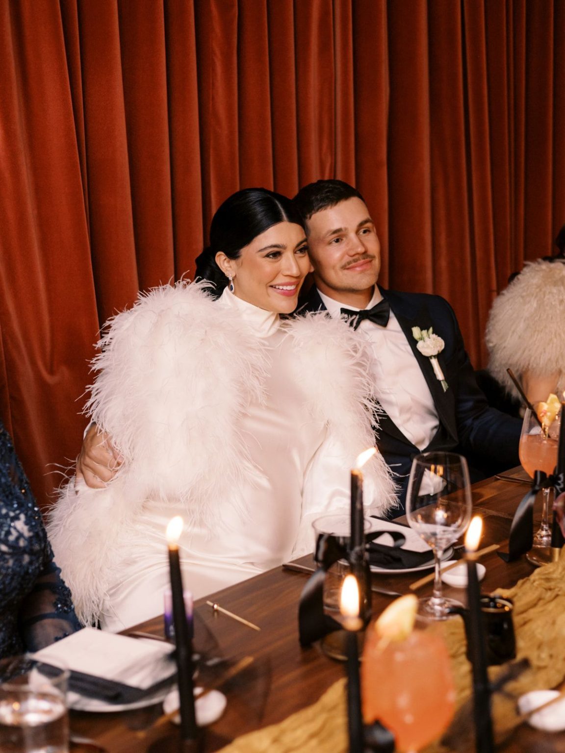Marisa and Ashton's winter wedding at The St. Regis Aspen: dinner in the Red Room at Catch Steakhouse