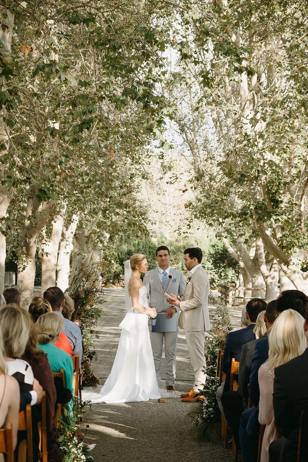 Anna and Sully's wedding at Whispering Rose Ranch, Santa Ynez, California: the ceremony beneath the sycamores