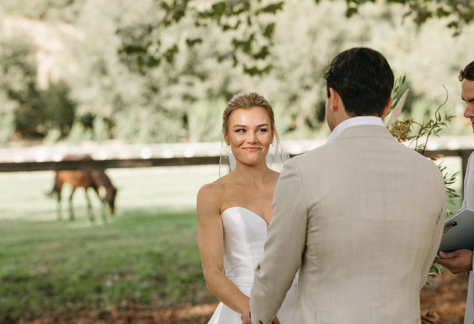 Anna and Sully's wedding at Whispering Rose Ranch, Santa Ynez, California: the ceremony beneath the sycamores