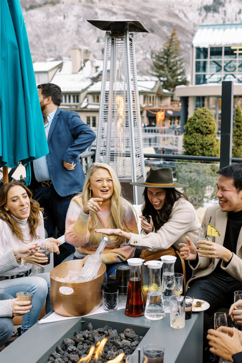 WIPA Colorado Gala in Aspen: drinks around the fire pit at the W Aspen