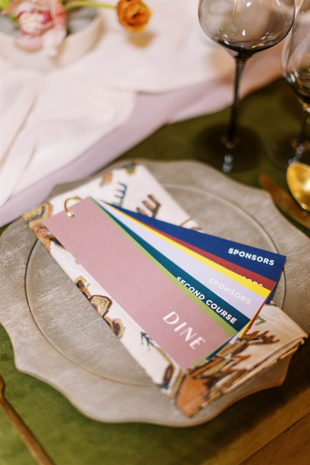 WIPA Colorado Gala in Aspen: a place setting with a swatch-style menu